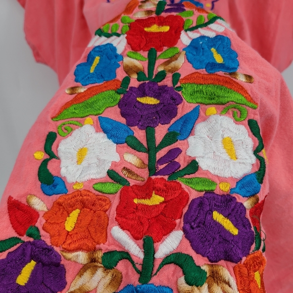 Blooming Floral Oaxacan Cotton Embroidered Dress - Picture 5 of 9